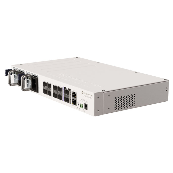 MSDist MikroTik Cloud Router Switch CRS510-8XS-2XQ-IN Power QSFP28 SFP28 Angle