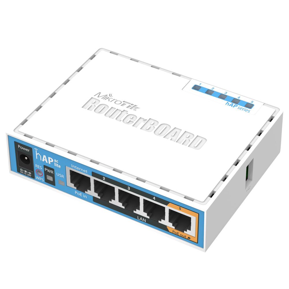 MSDist MikroTik RouterBOARD hAP AC Lite WiFi Router RB952Ui-5ac2nD Angle Ports