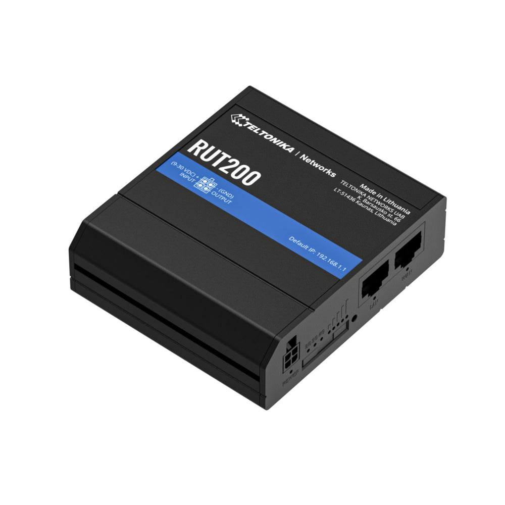 MSDist Teltonika RUT200 Industrial Cellular Router Top Angle Ethernet Power