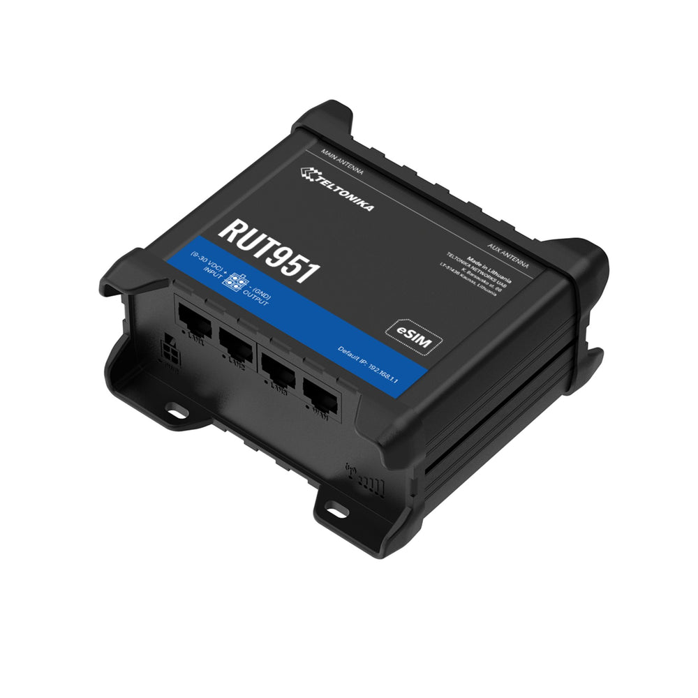 MSDist Teltonika RUT951 Industrial Cellular Router Top Angle Ethernet Power