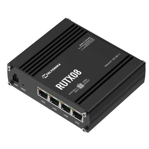 MSDist Teltonika RUTX08 Industrial Ethernet Router Top Angle Ethernet Power