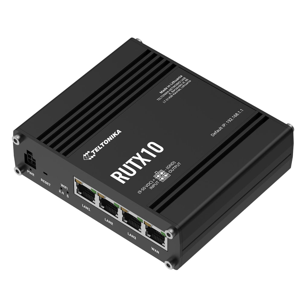 MSDist Teltonika RUTX10 Professional Ethernet Router Top Angle Ethernet Power