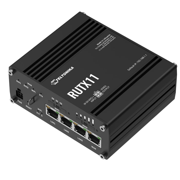 MSDist Teltonika RUTX11 Industrial Cellular Router Top Angle Ethernet Power