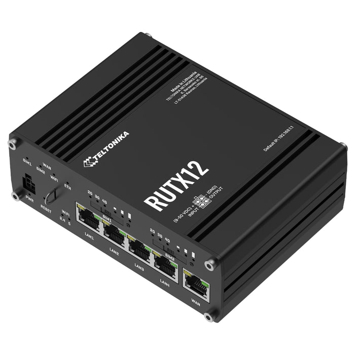 MSDist Teltonika RUTX12 Dual LTE CAT6 Industrial Cellular Router Top Ethernet Power