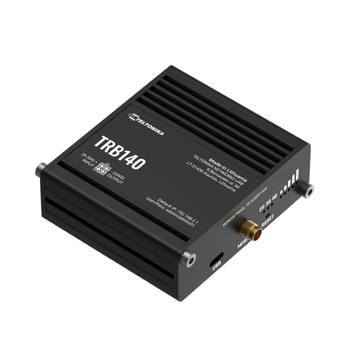 MSDist Teltonika TRB140 Industrial Rugged LTE Gateway Top Anlge USB SMA Connector