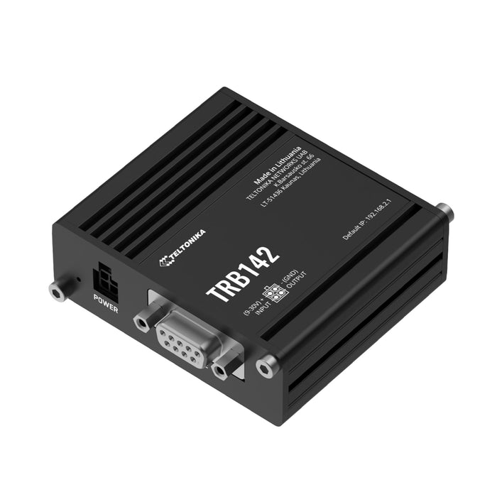 MSDist Teltonika TRB142 Industrial Rugged LTE RS232 Gateway Top Angle RS232 Power