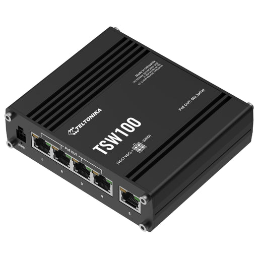MSDist Teltonika TSW100 Industrial PoE+ Ethernet Switch Top Angle Ethernet Power