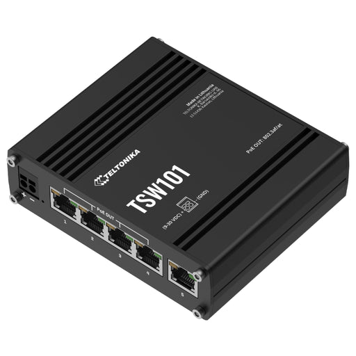 MSDist Teltonika TSW101 Automotive PoE+ Switch Top Angle Ethernet Power