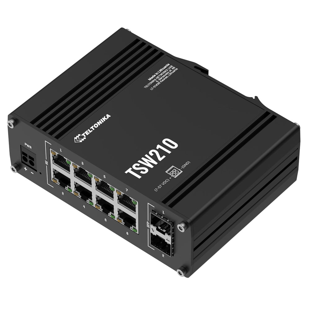 MSDist Teltonika TSW210 Industrial Ethernet Switch Top Angle Ethernet SFP Power