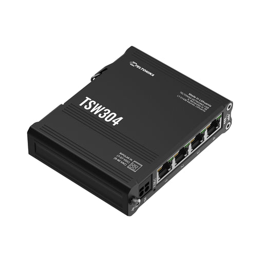 MSDist Teltonika TSW304 DIN Rail Ethernet Switch Top Angle Ethernet Power